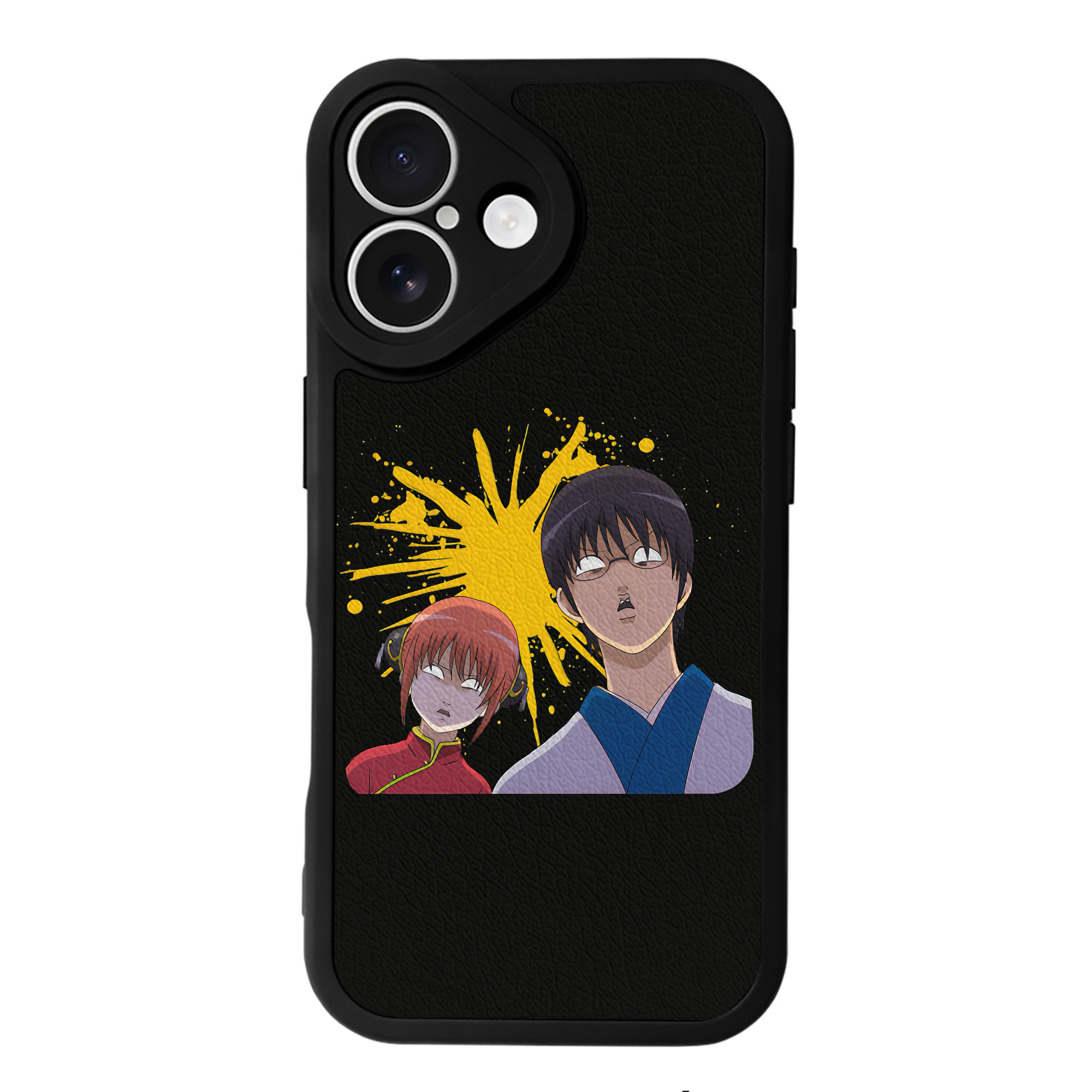 （画像用） ぎんたま 坂田銀時（さかたぎんとき） 神楽 志村新八（しむら しんぱち） GINTAMA Sakata Gintoki Kagura Shimura Shinpachi 【iPhone 16シリーズ対応】シリコンスマホケース（レザー調） 材質：シリコン
